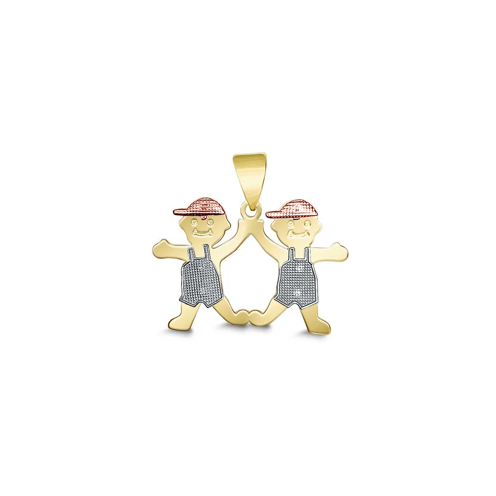 14K TRICOLOR TWO BOYS PENDANT (P329ABB-14K)