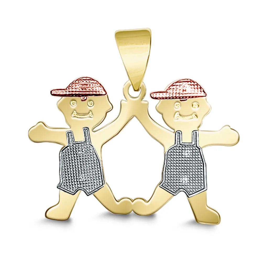 14K TRICOLOR TWO BOYS PENDANT (P329ABB-14K)