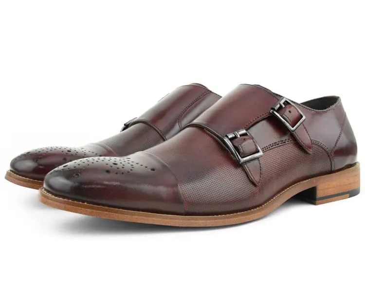 Asher Green Ag1101 Men’s Burgundy Calf Leather Monk Strap