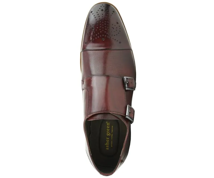 Asher Green Ag1101 Men’s Burgundy Calf Leather Monk Strap