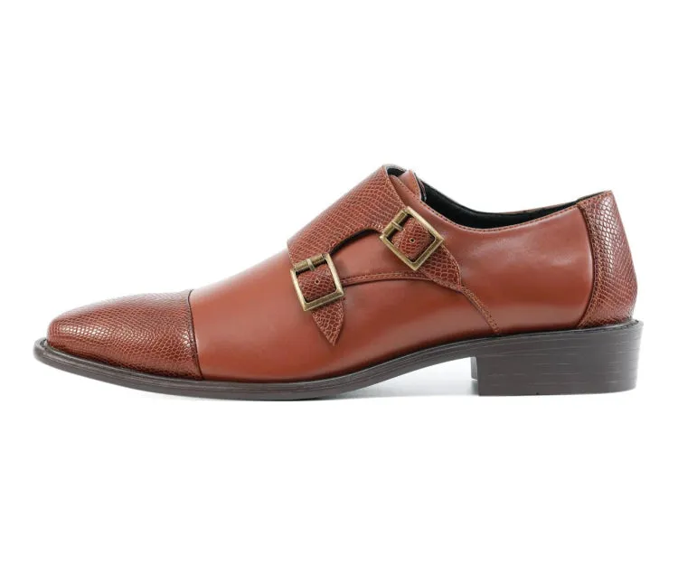 Bancroft Cognac Double Monk Strap Men's Leather Shoes