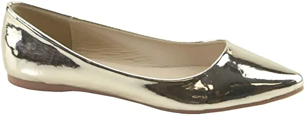 Bella Marie Angie Women's Classic Pointy Toe Ballet Flat Shoes Rose gold