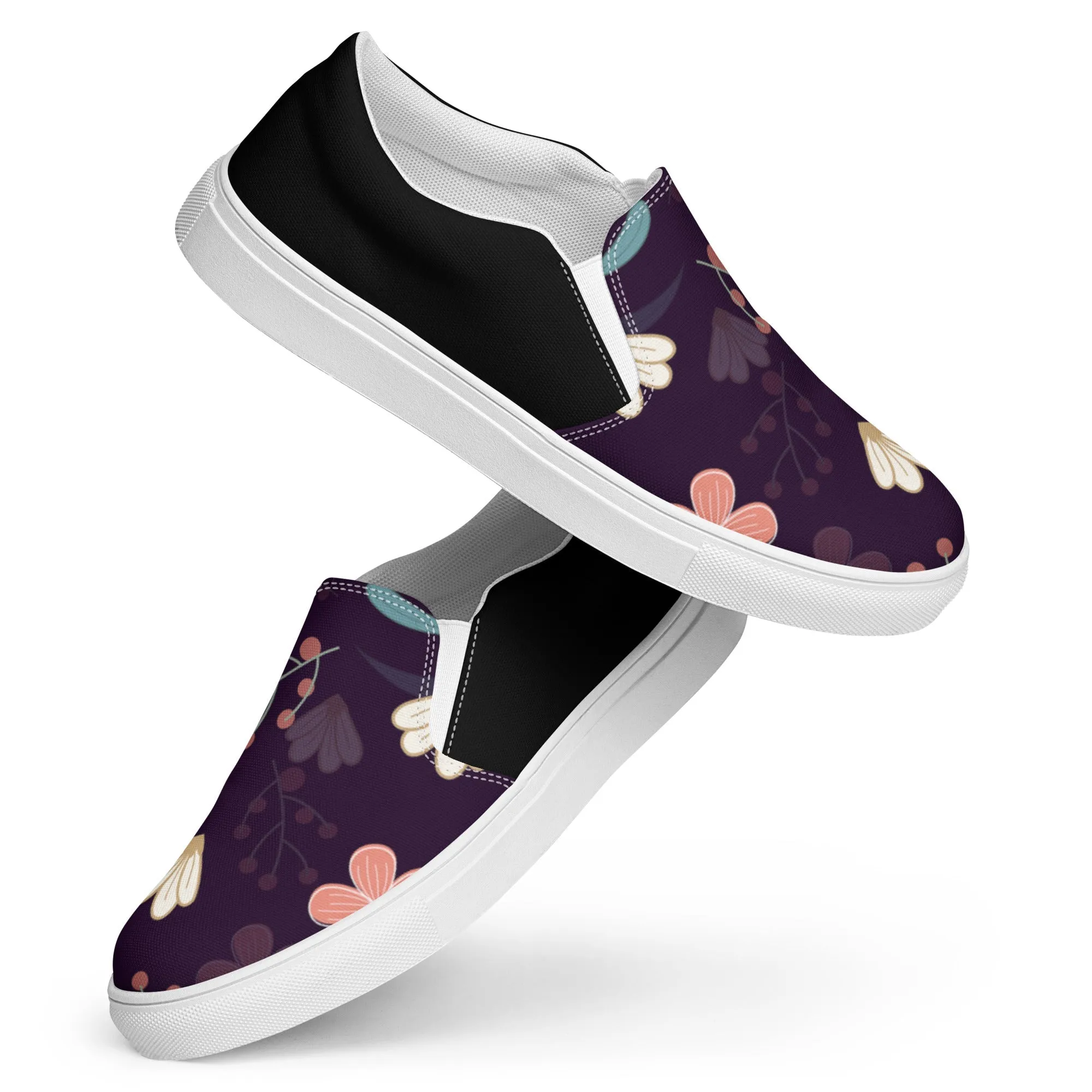 Black & Flower men's slip-on canvas shoes