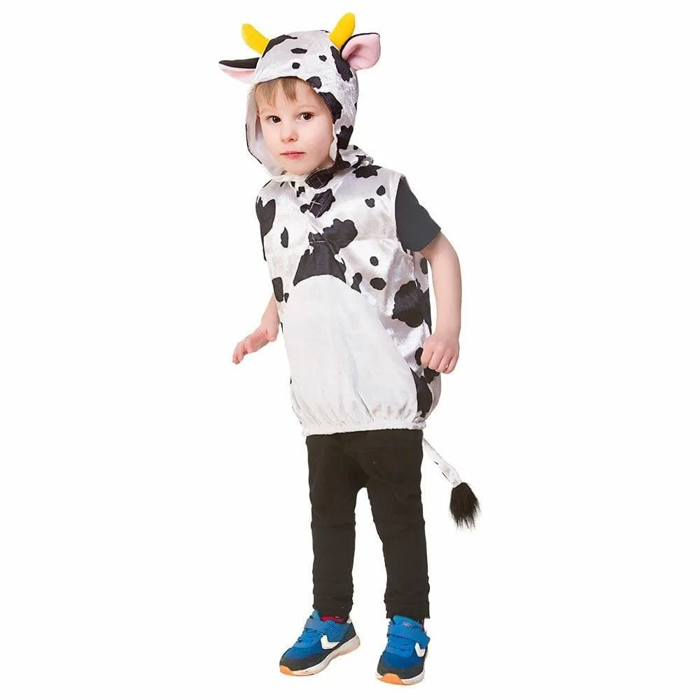 Childs Cow Hooded Tabard Kids Animal Fancy Dress