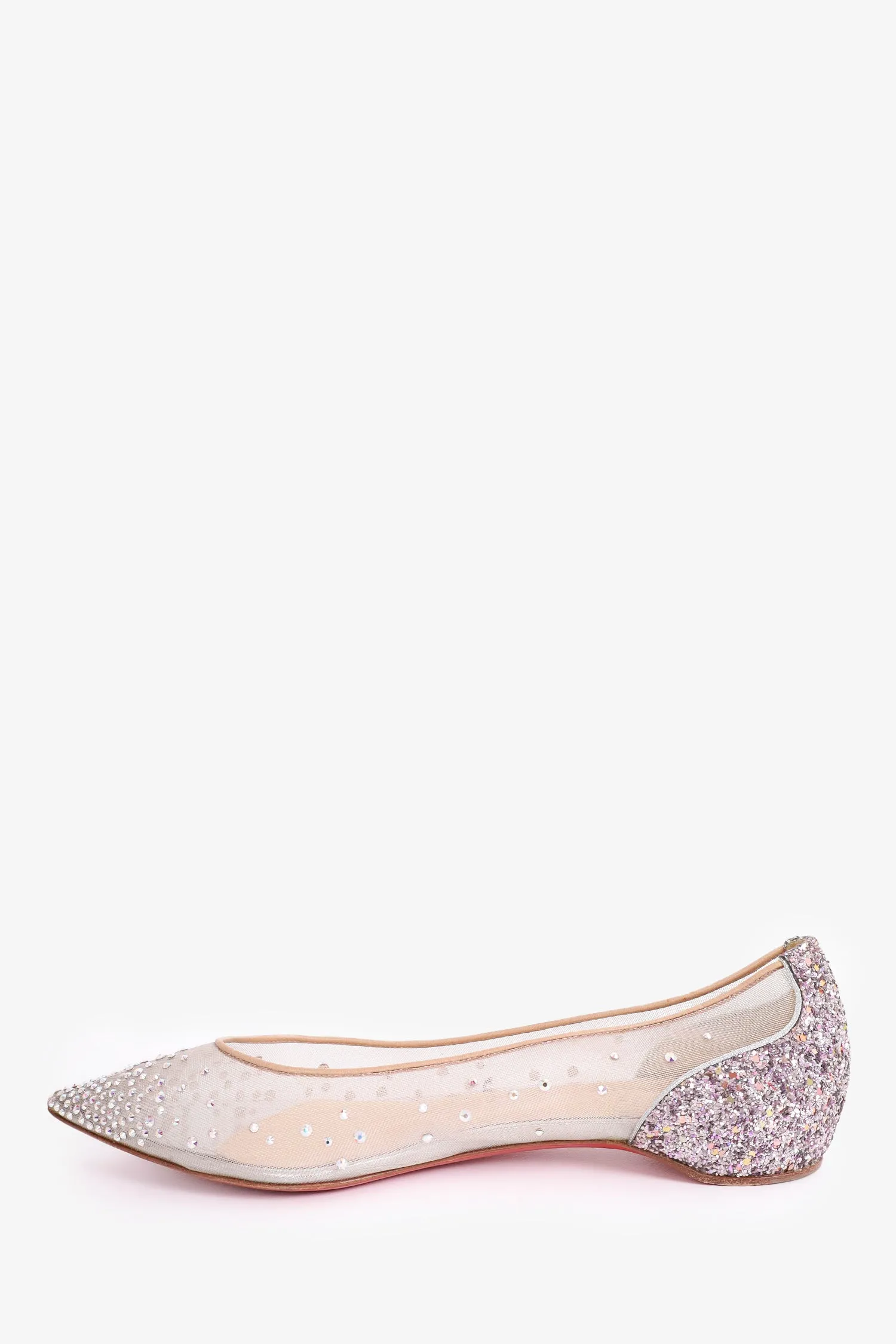 Christian Louboutin Beige Mesh and Glitter Follies Strass Ballet Flats Size 39.5