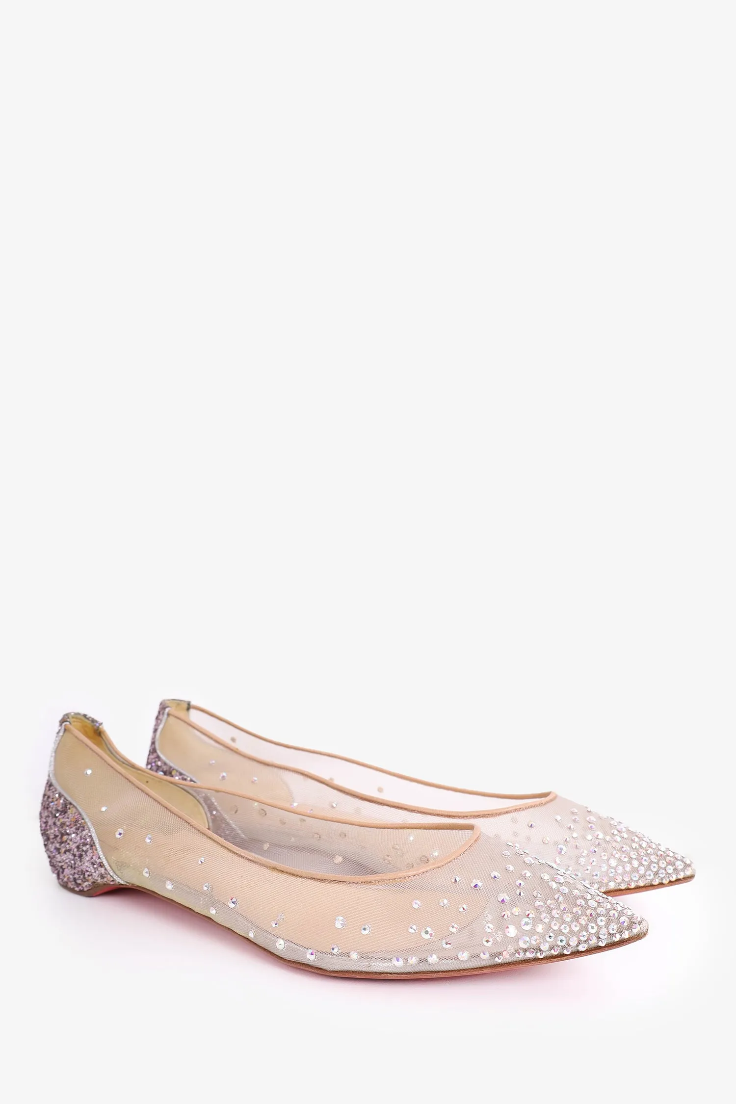 Christian Louboutin Beige Mesh and Glitter Follies Strass Ballet Flats Size 39.5
