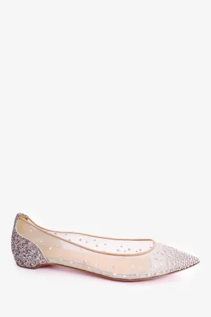Christian Louboutin Beige Mesh and Glitter Follies Strass Ballet Flats Size 39.5