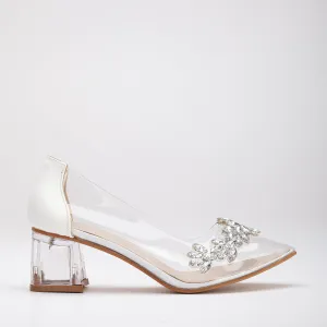 Cindy - Cinderella Shoes Low White Heel