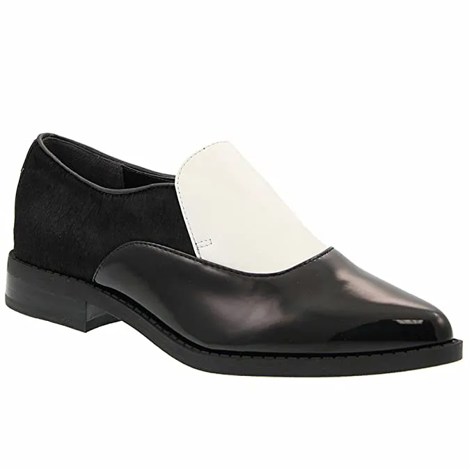 Circus by Sam Edelman Farrah Snow White/Black Slip-On Pointed-Toe Synthetic Loafers Flats
