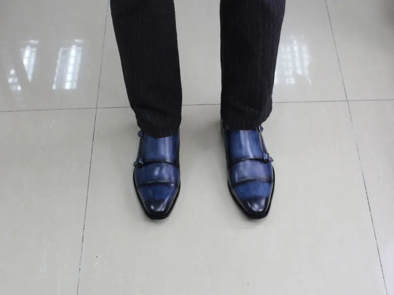 Classic Hand Painted Double Monk Strap Men Shoes