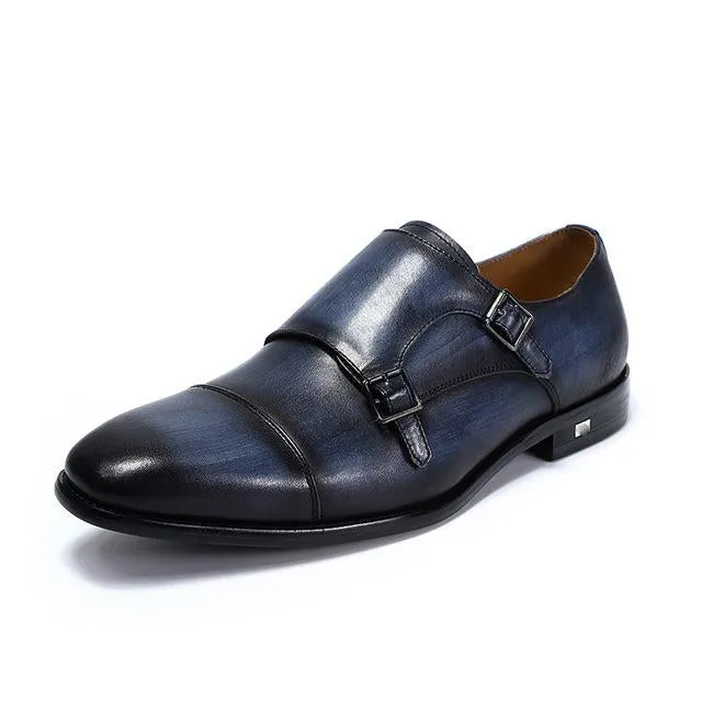 Classic Hand Painted Double Monk Strap Men Shoes
