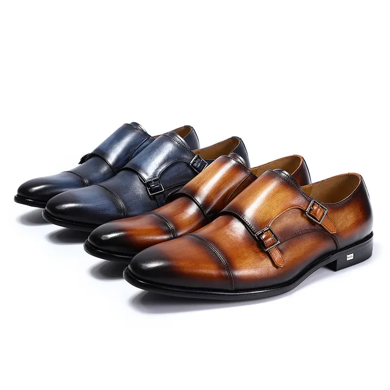 Classic Hand Painted Double Monk Strap Men Shoes
