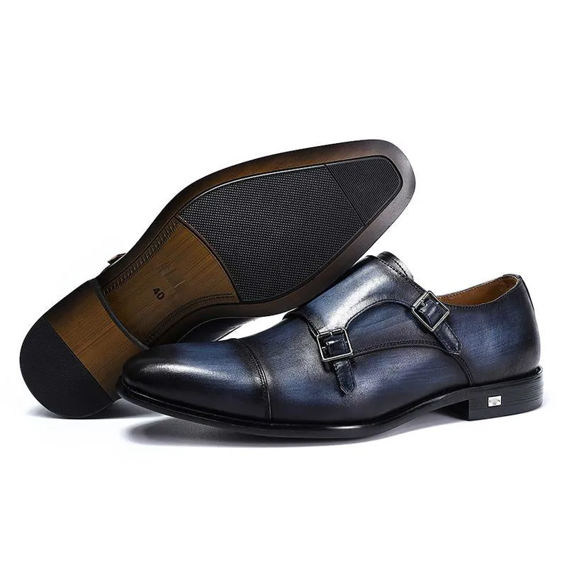 Classic Hand Painted Double Monk Strap Men Shoes