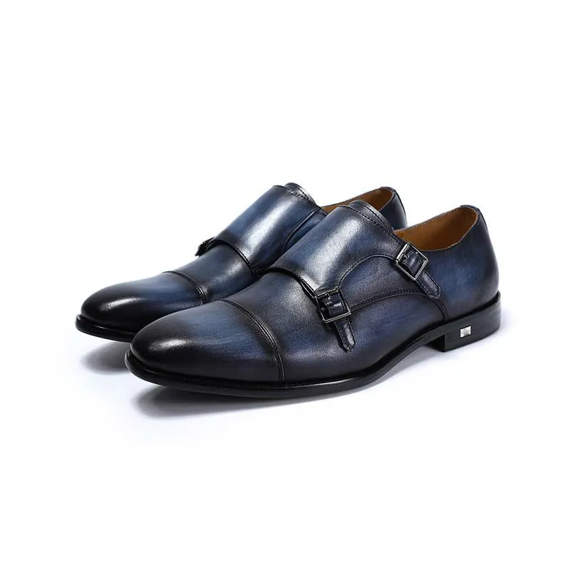 Classic Hand Painted Double Monk Strap Men Shoes