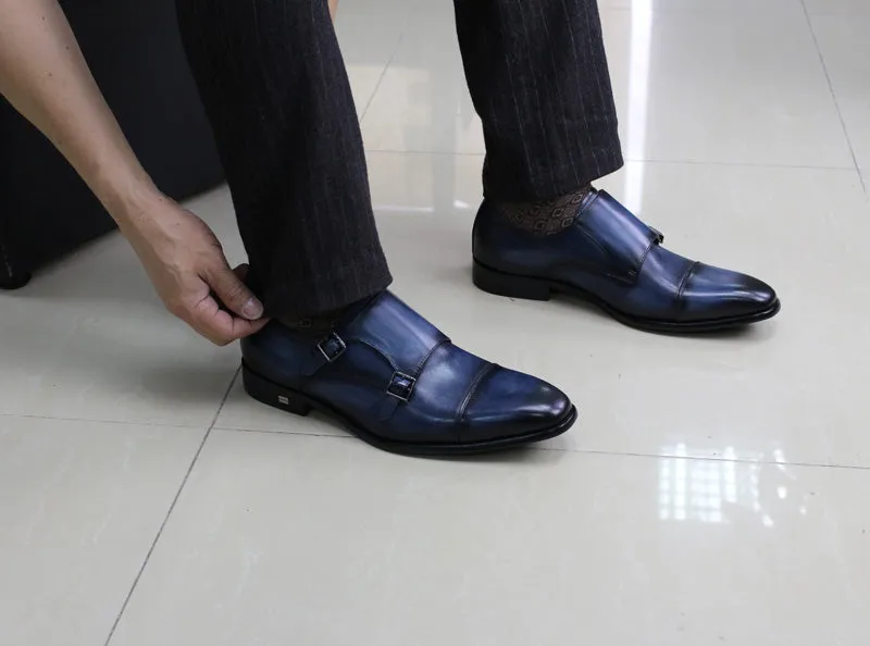 Classic Hand Painted Double Monk Strap Men Shoes