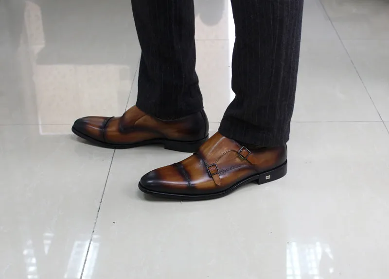 Classic Hand Painted Double Monk Strap Men Shoes