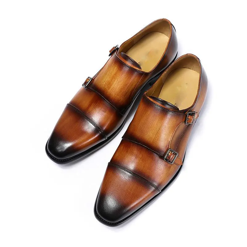 Classic Hand Painted Double Monk Strap Men Shoes