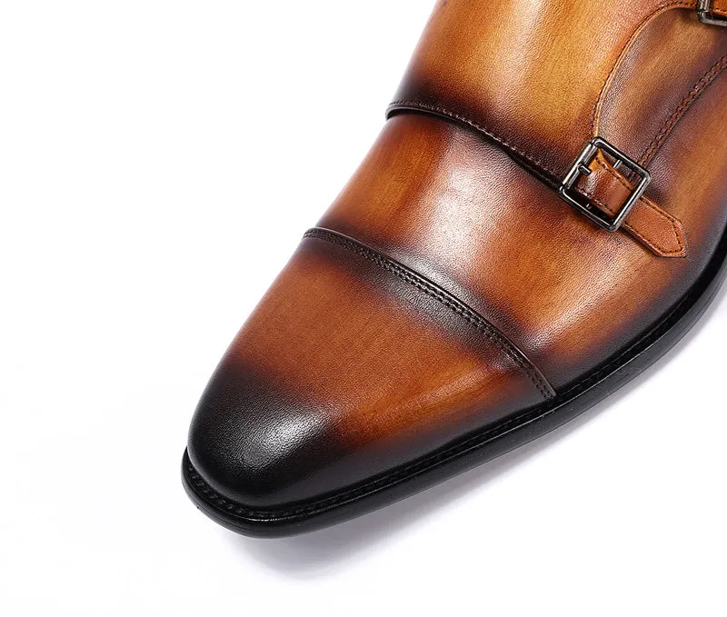 Classic Hand Painted Double Monk Strap Men Shoes