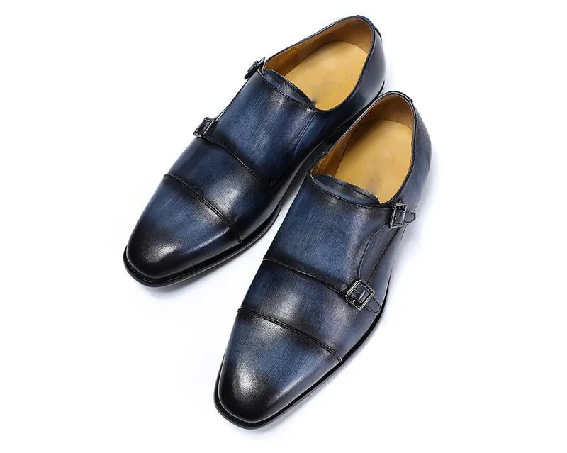 Classic Hand Painted Double Monk Strap Men Shoes