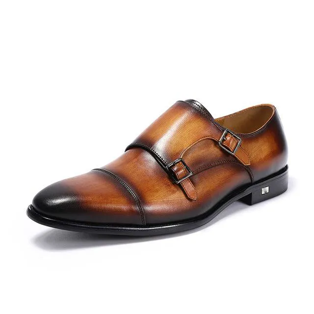 Classic Hand Painted Double Monk Strap Men Shoes