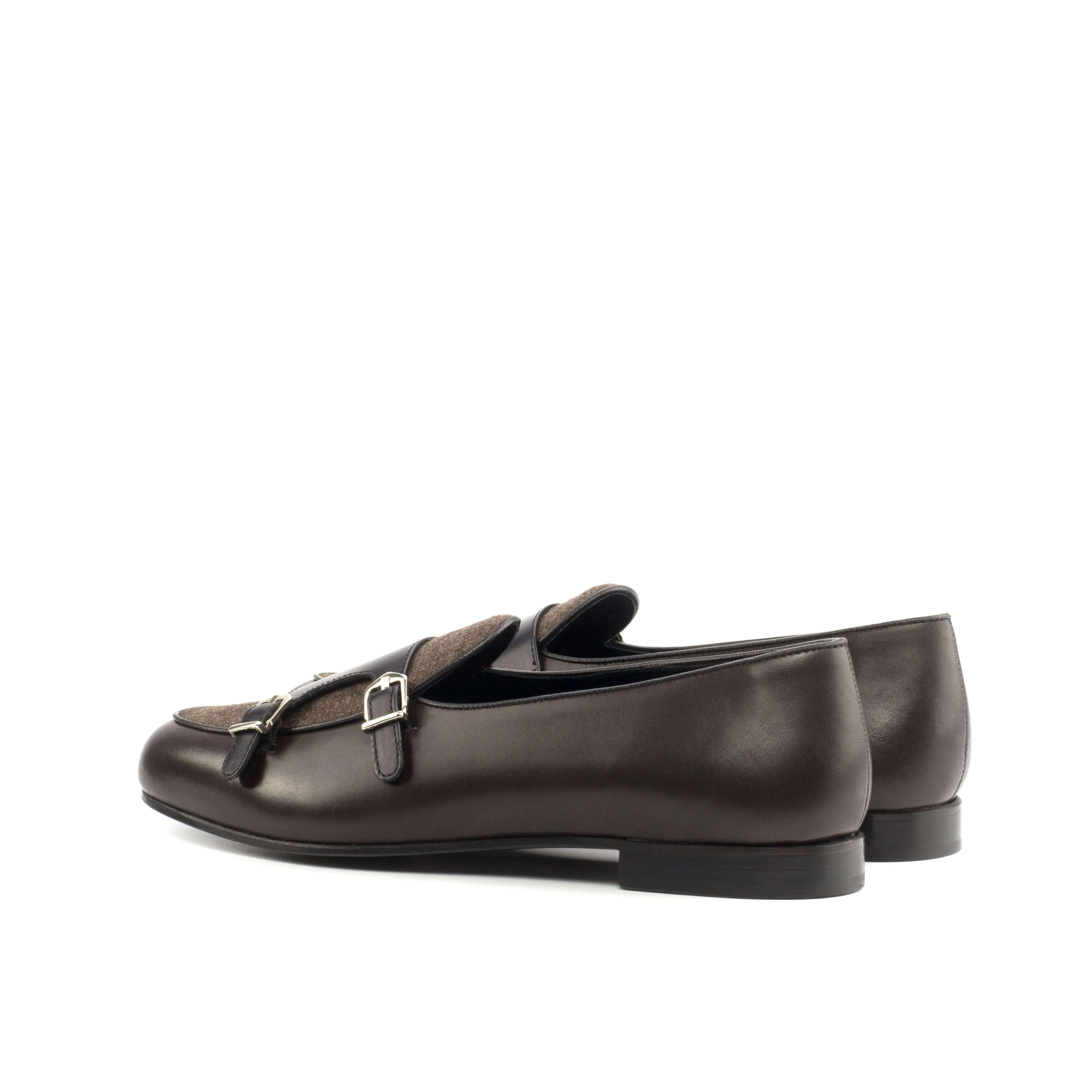 DapperFam Rialto in Brown / Dark Brown / Black Men's Flannel & Italian Leather Monk Slipper