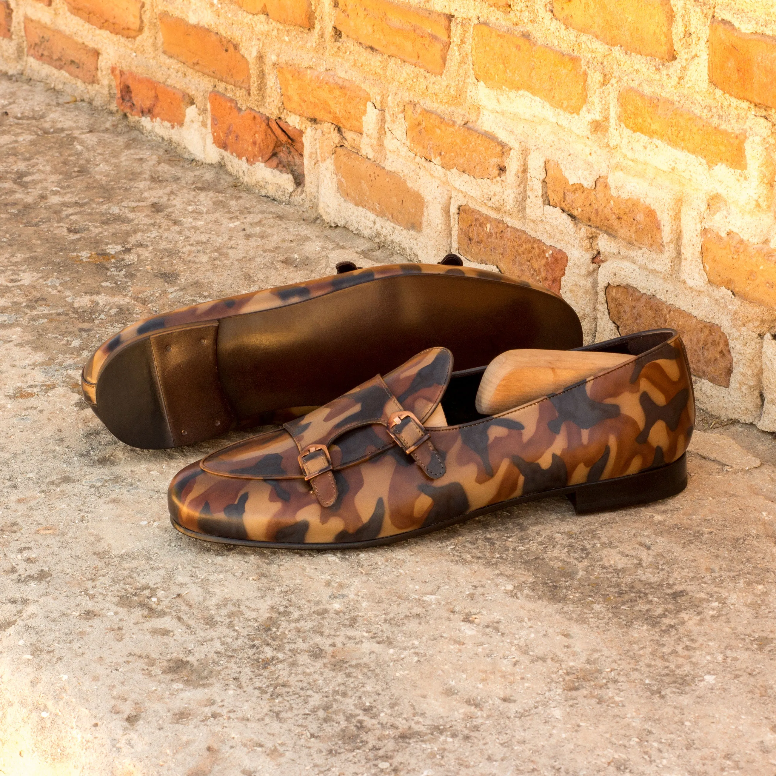 DapperFam Rialto in Brown Men's Hand-Painted Patina Monk Slipper