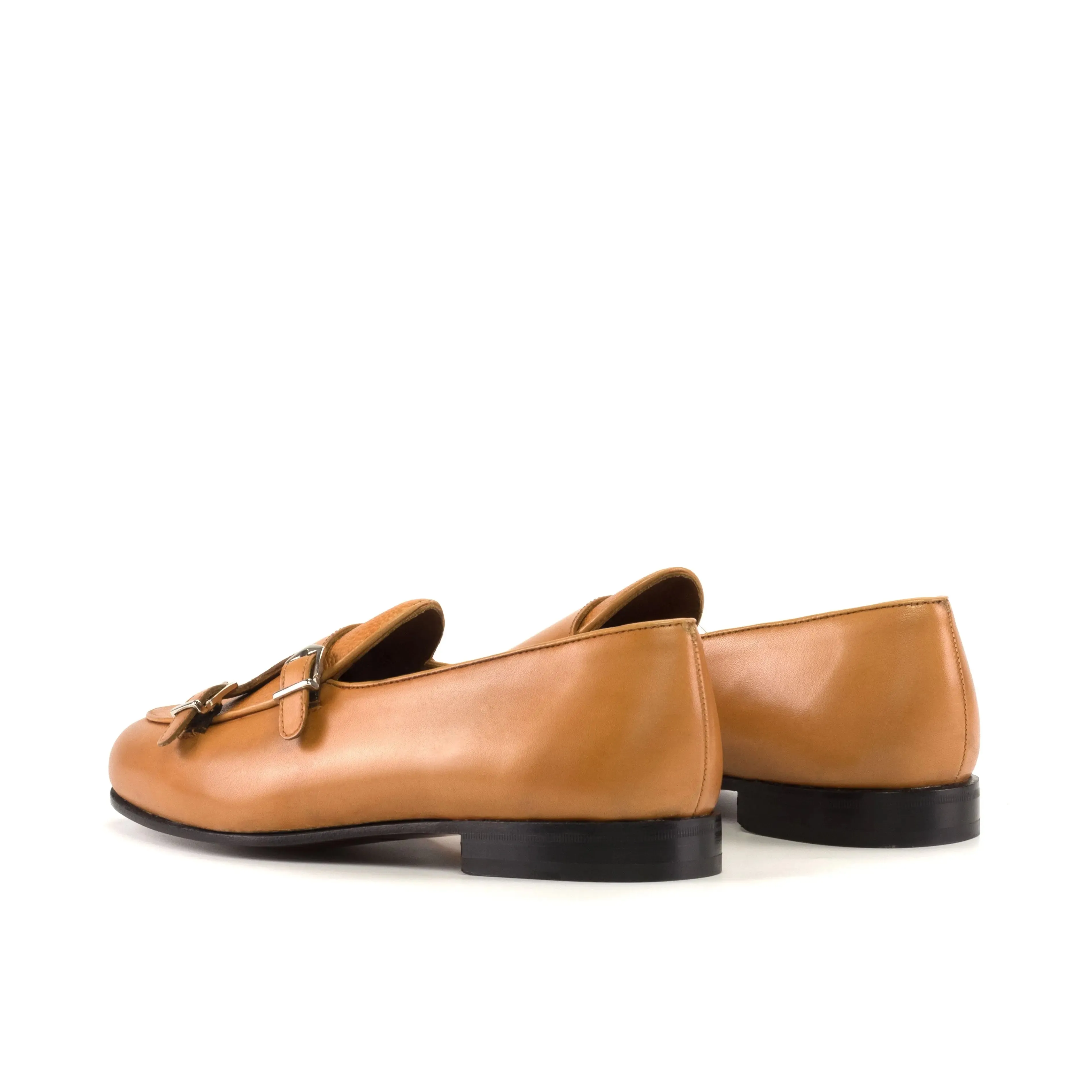 DapperFam Rialto in Cognac Men's Italian Leather & Full Grain Leather Monk Slipper