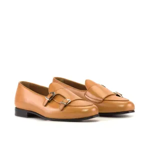 DapperFam Rialto in Cognac Men's Italian Leather & Full Grain Leather Monk Slipper
