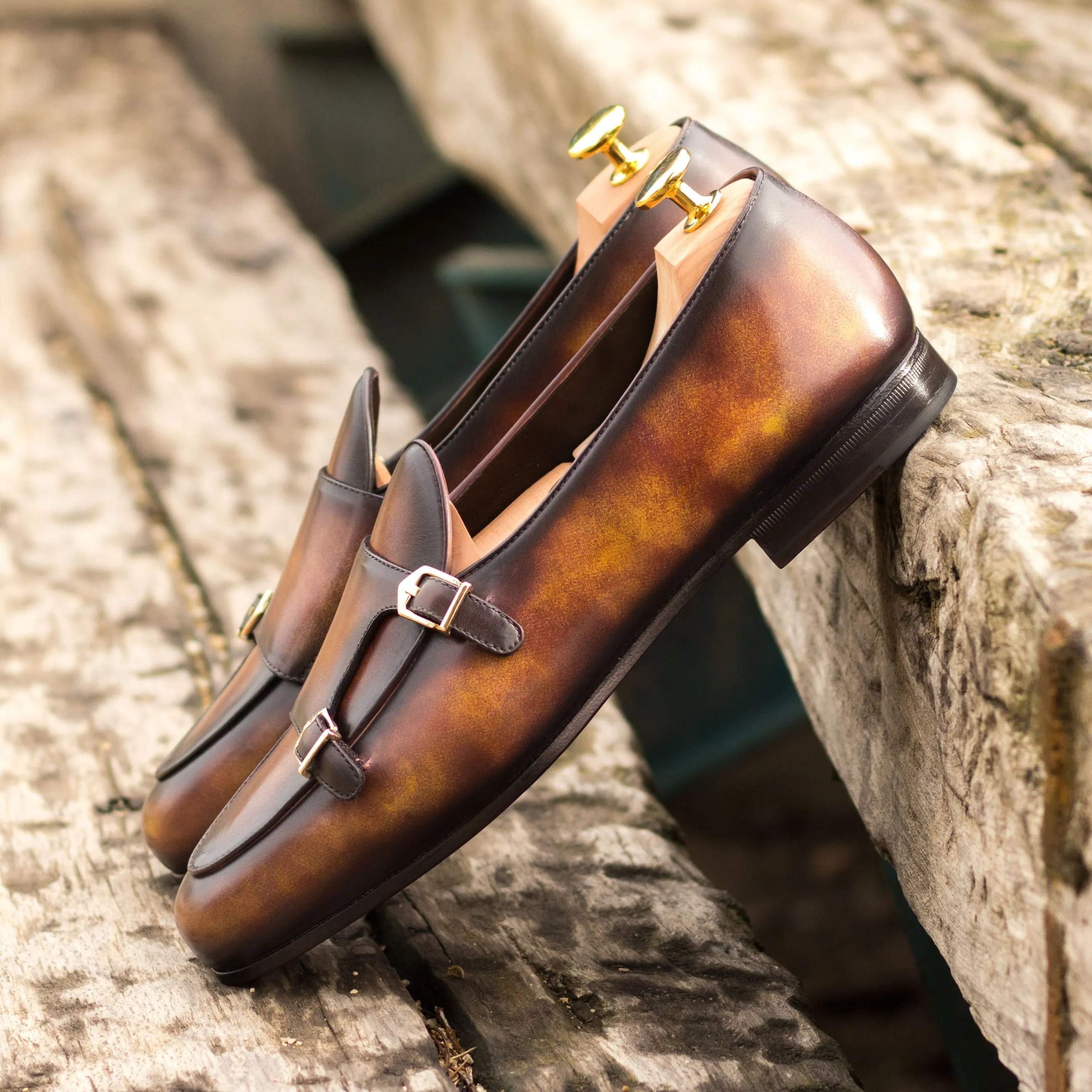 DapperFam Rialto in Fire Men's Hand-Painted Patina Monk Slipper
