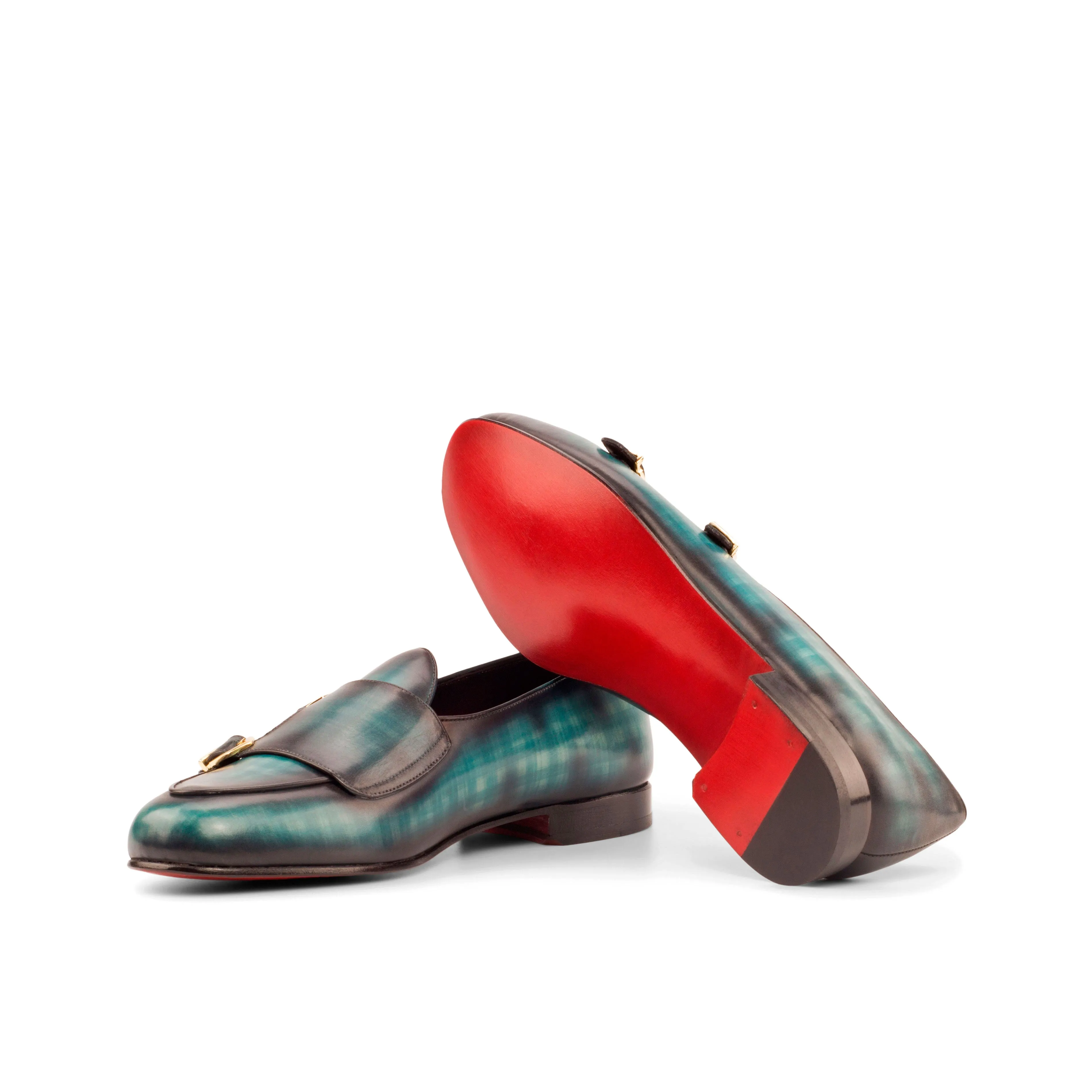 DapperFam Rialto in Turquoise Men's Hand-Painted Patina Monk Slipper