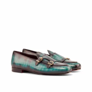 DapperFam Rialto in Turquoise Men's Hand-Painted Patina Monk Slipper