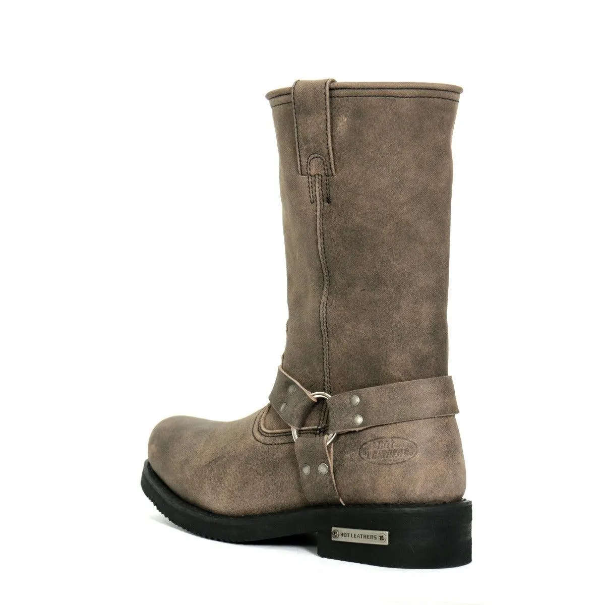 Hot Leathers Men's 11" Tall Harness Boots Stone-Wash Brown
