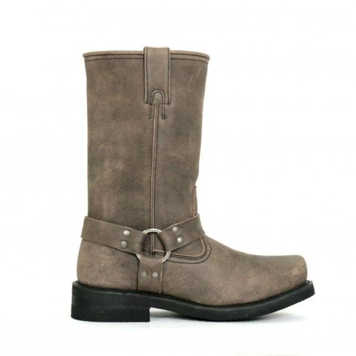 Hot Leathers Men's 11" Tall Harness Boots Stone-Wash Brown