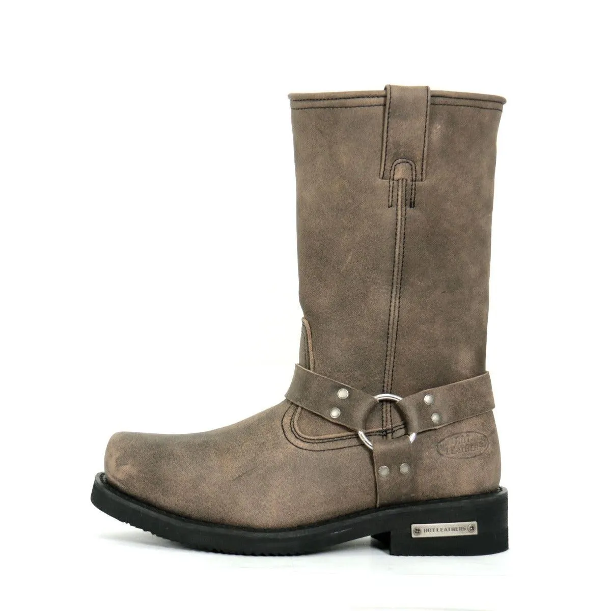 Hot Leathers Men's 11" Tall Harness Boots Stone-Wash Brown