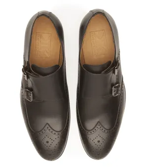 Pair of Kings Men's The Straight Black Leather Double Monk Strap Handmade Shoe