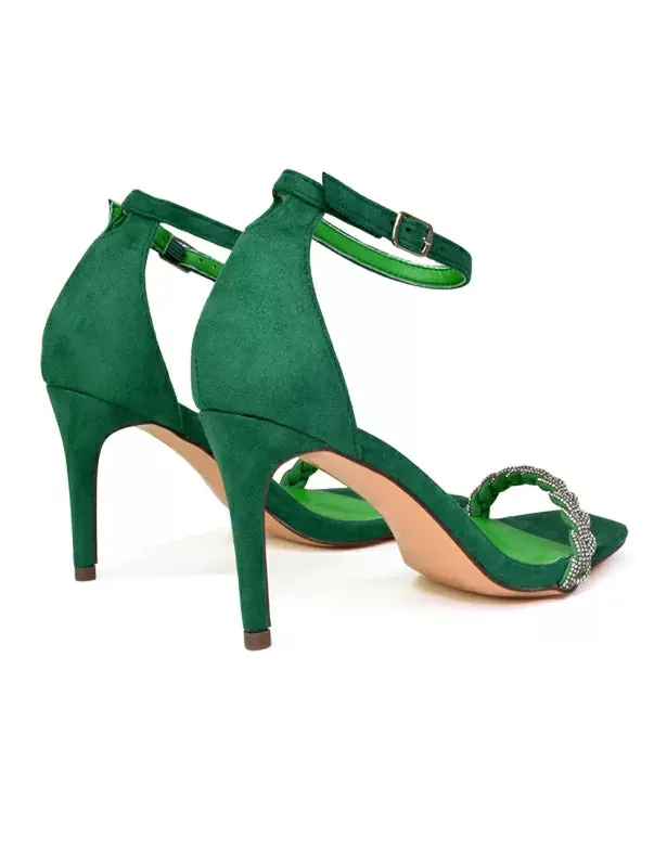 Peyton Diamante Strappy Party Square Toe Mid High Heel Stiletto Sandals in Black