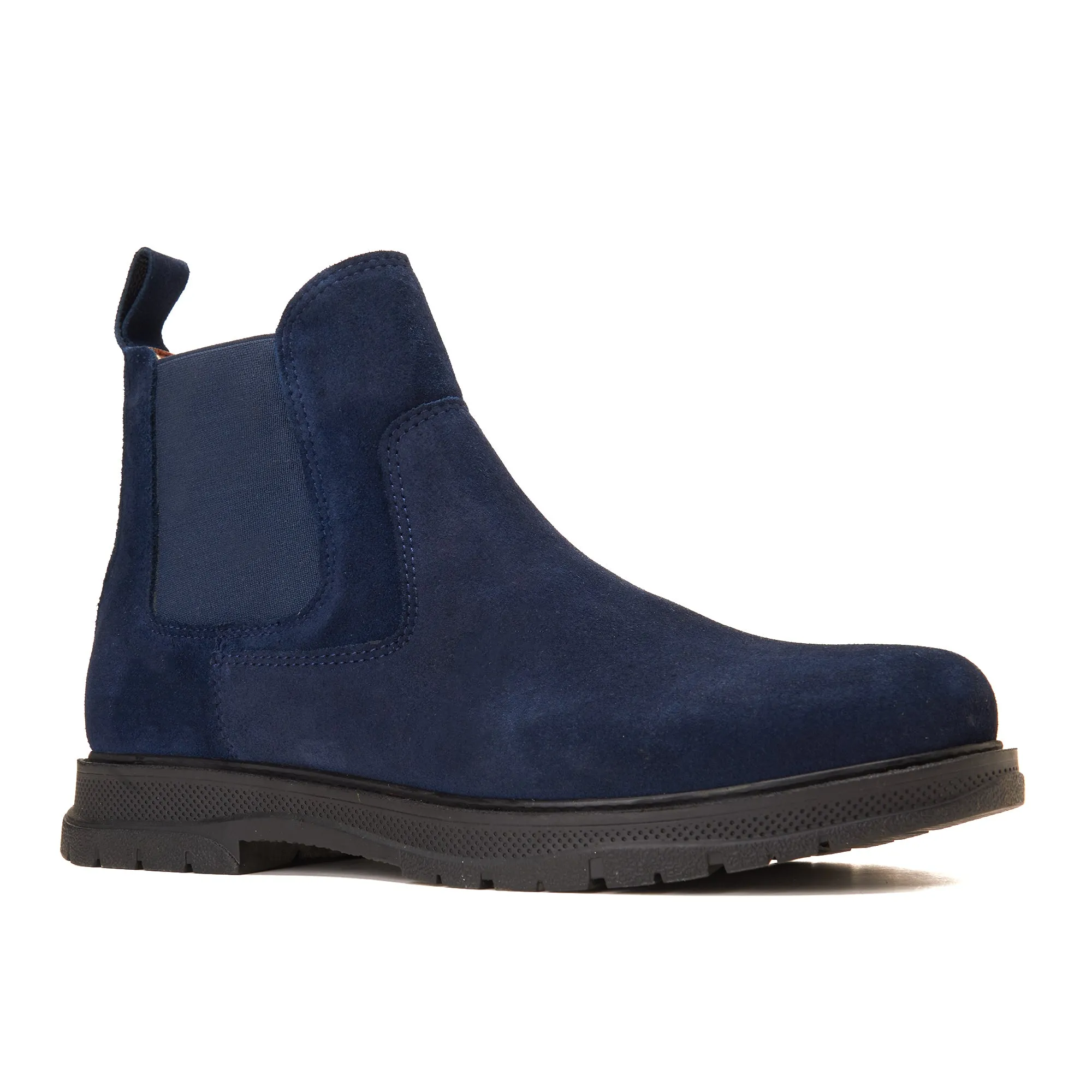 Plain Suede Genuine Leather Chelsea Boots - Dark Blue