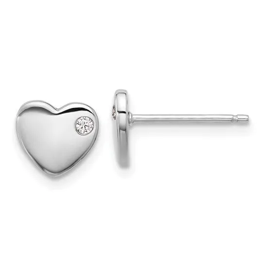 Sterling Silver CZ Heart 18in Necklace and Post Earrings Set