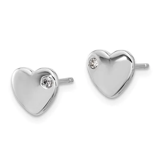 Sterling Silver CZ Heart 18in Necklace and Post Earrings Set