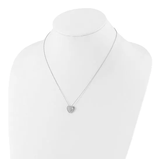 Sterling Silver CZ Heart 18in Necklace and Post Earrings Set