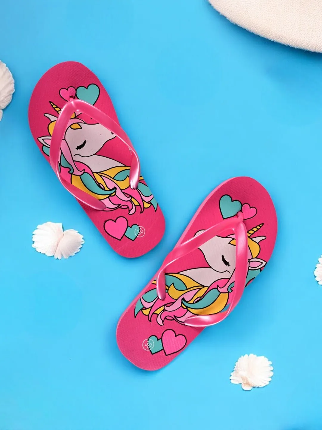 Unicorn Flip-Flops for Girls, Dark Pink