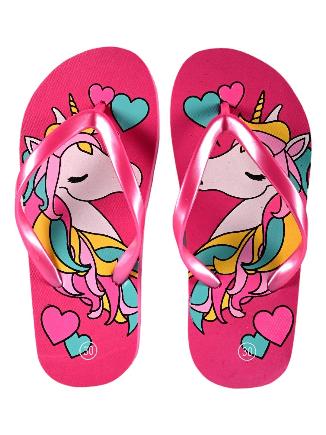 Unicorn Flip-Flops for Girls, Dark Pink