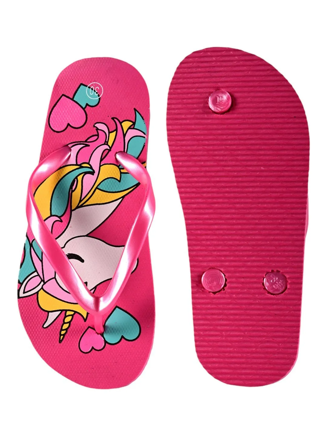 Unicorn Flip-Flops for Girls, Dark Pink